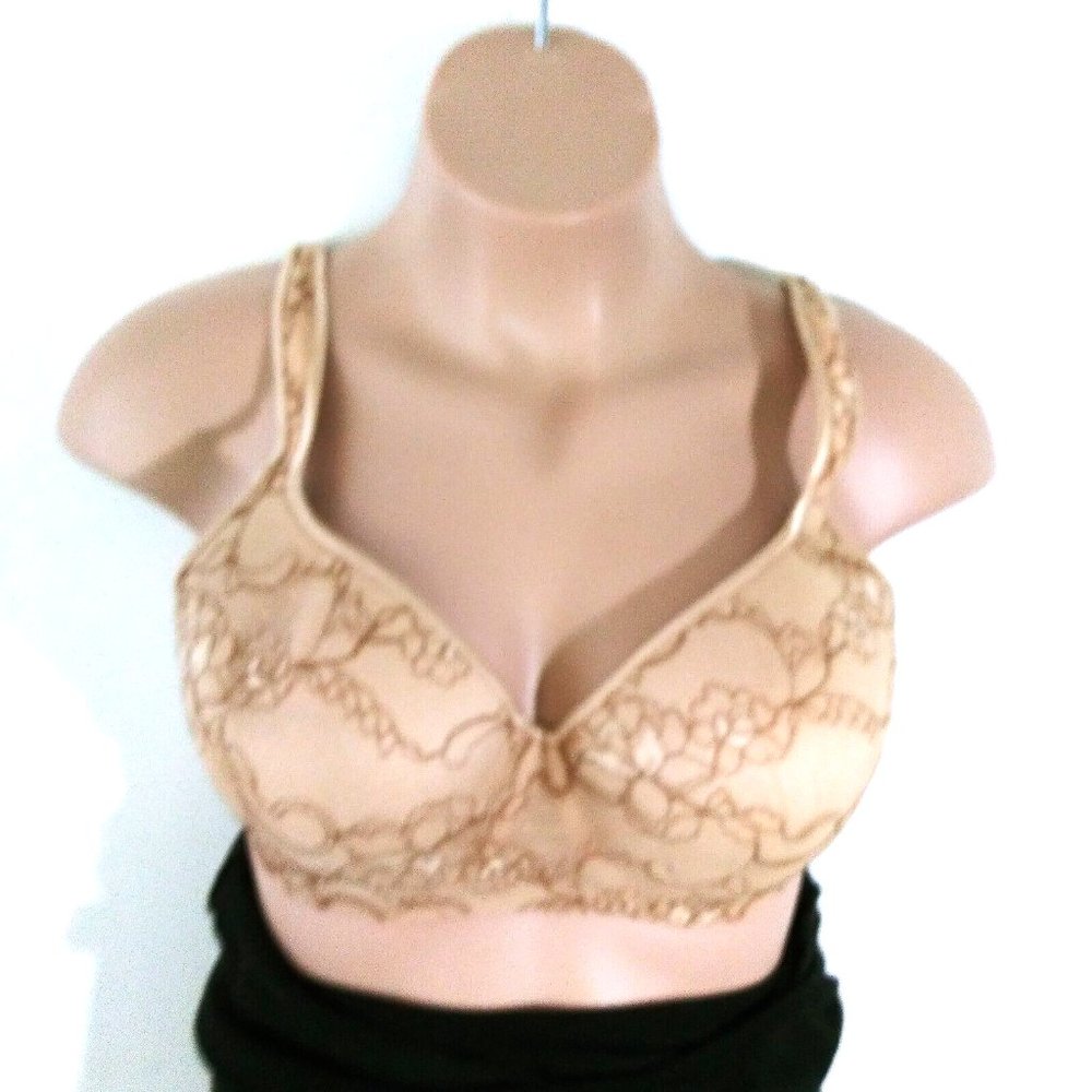 Cacique Bra Women's 40 DD Nude Lace Full Coverage Underwired and Lace Overlay